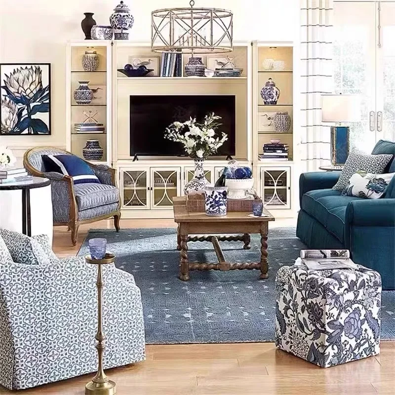 American solid wood coffee table living room simple rectangular with drawers tea table French retro old