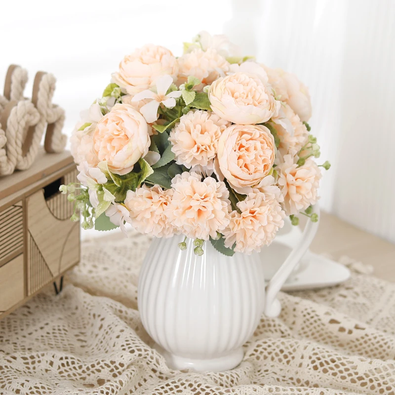 6 رؤساء الكلاسيكية الكوبية الفاوانيا زهرة اصطناعية محاكاة المنزل الزفاف باقة الزفاف وهمية عيد الميلاد هدية عيد الحب #5