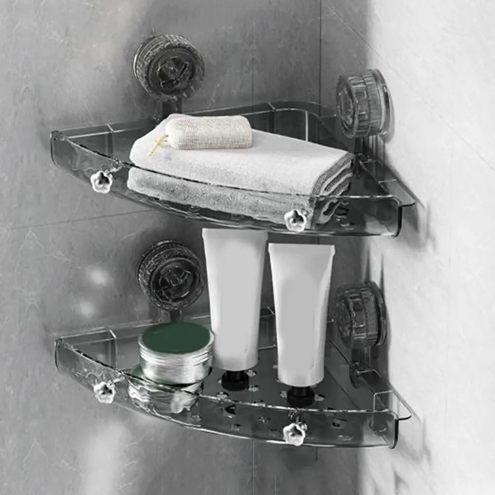 プラスチック製吸盤式シャワーシェルフ、穴あけ不要の壁掛けシャワーシャンプーラック、取り外し可能な排水式トイレシャンプーホルダー