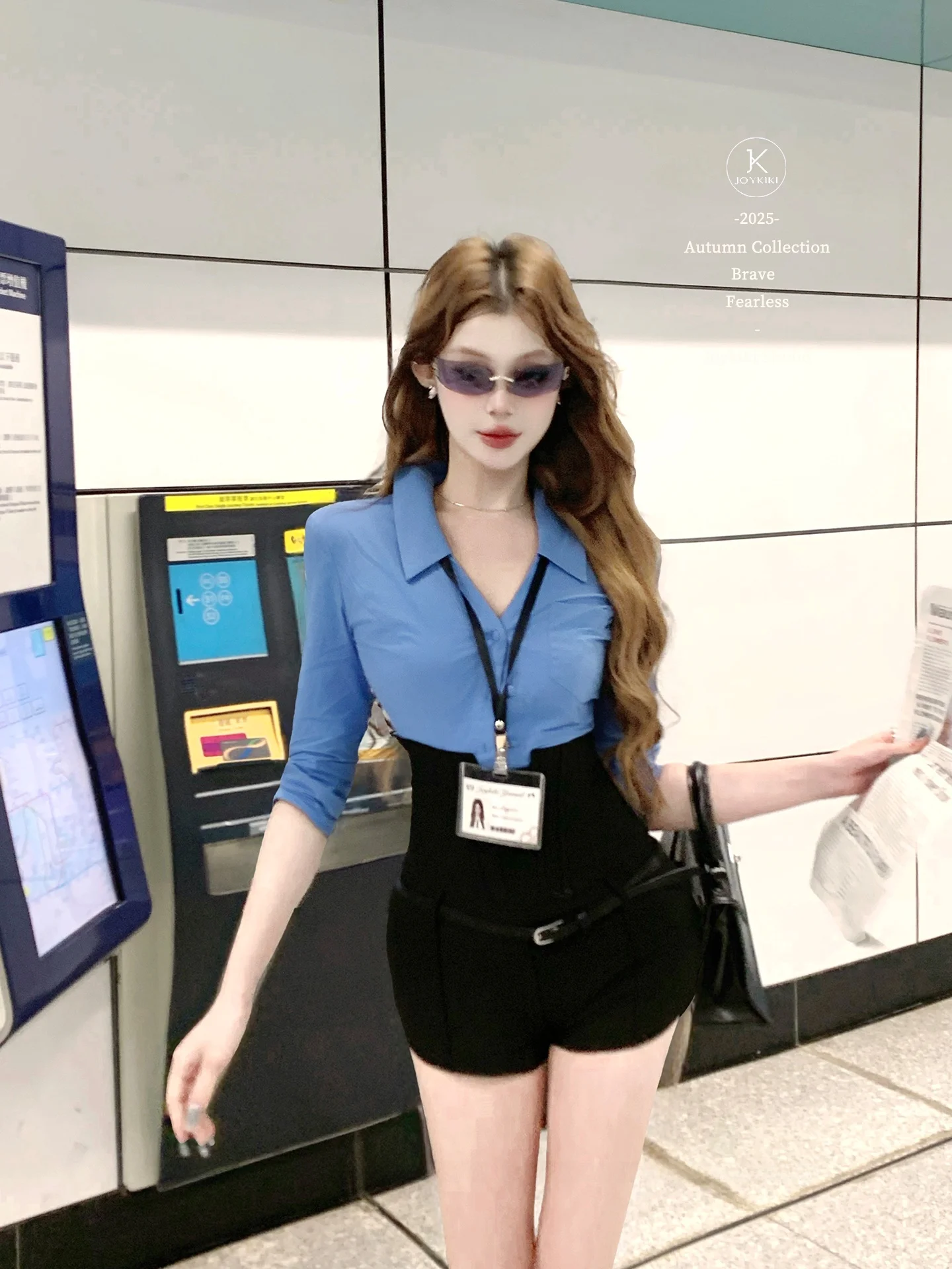 

Комплект из двух предметов с эффектом похудения: топ и шорты с высокой талией для женщин JOYKIKI Love Idol Proportion, модный весенний наряд.