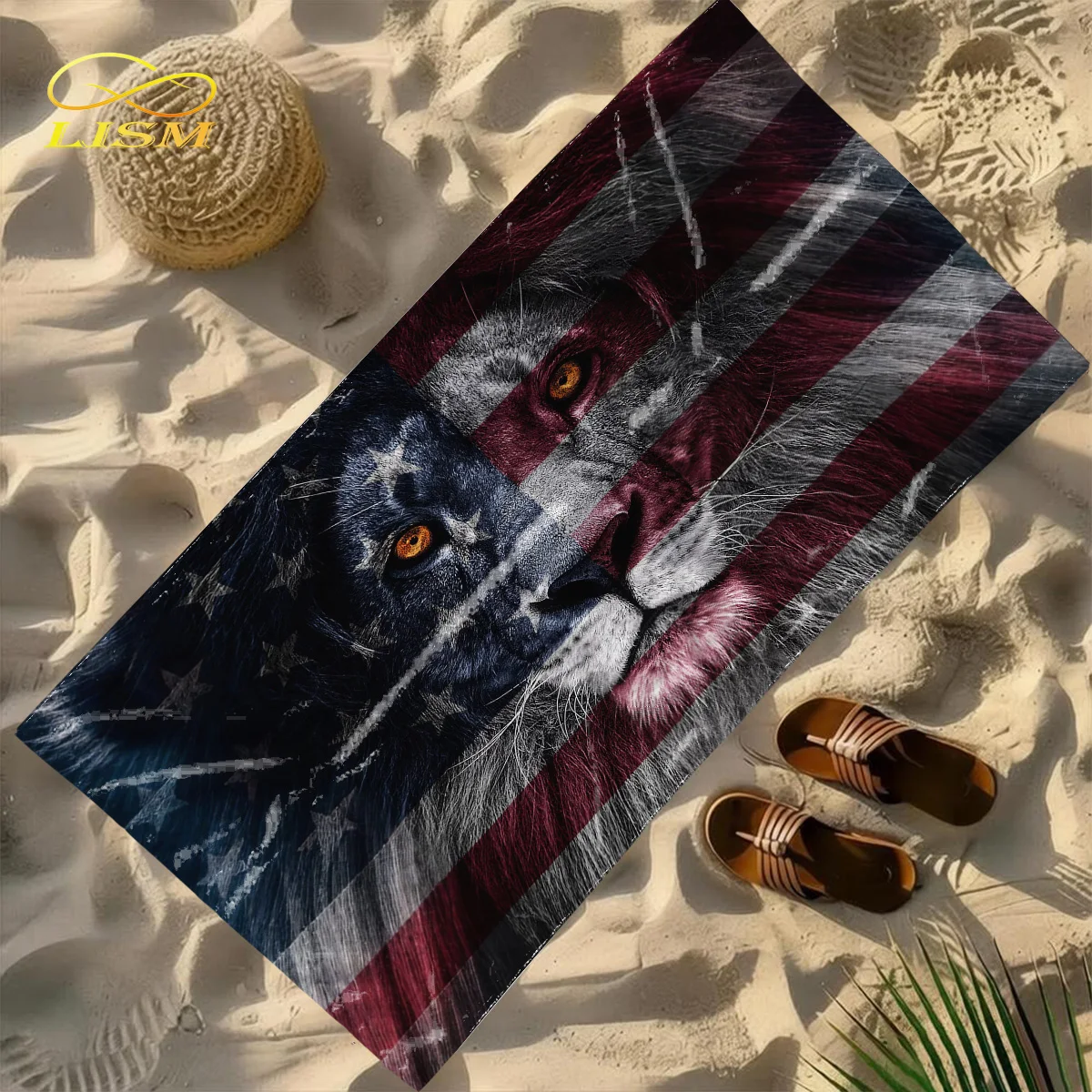 

1pc American Flag Lion Towel-Oversized, Absorbent Microfiber, Quick Dry, Ideal for Travel, Swimming, Surfing Bath Towel