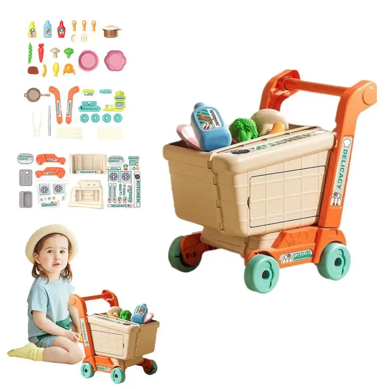 

Shopping Cart Toy Play Shopping Pretend Food Portable Toddler Play Grocery Cart Toy For Boys And Girls Birthday Gift