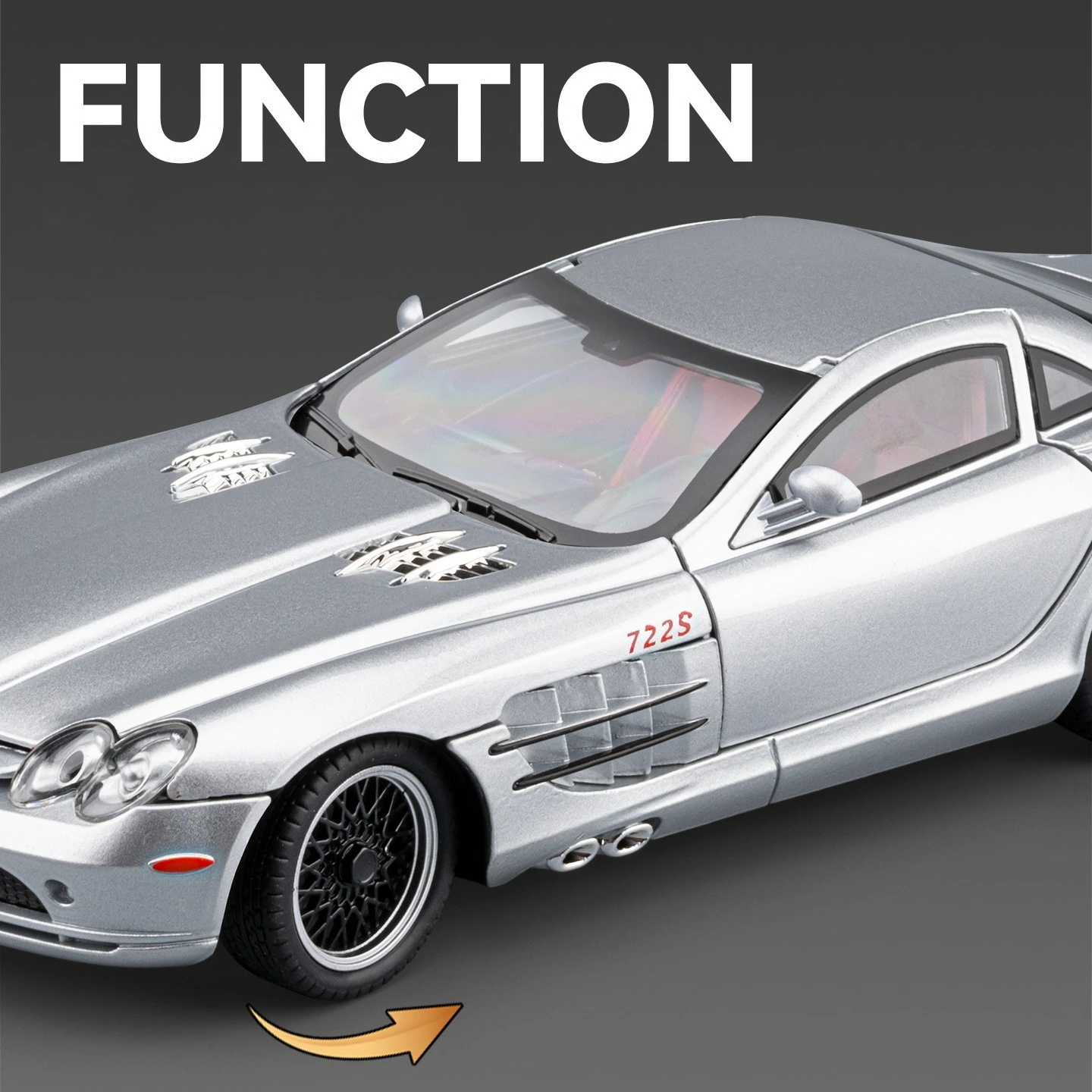 1:24 SLR 722S Sportwagen Simulation Legierung Automodell Sound und Licht zurückziehen Kinderspielzeug Sammlerstücke Geburtstagsgeschenke