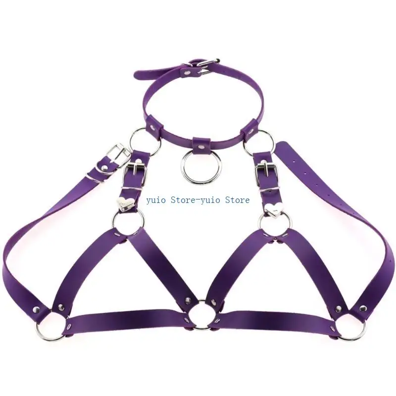 

X7XB Leather Bra Harness Punk Cupless Bra Harness Bra Top Chest Bracket BraChain