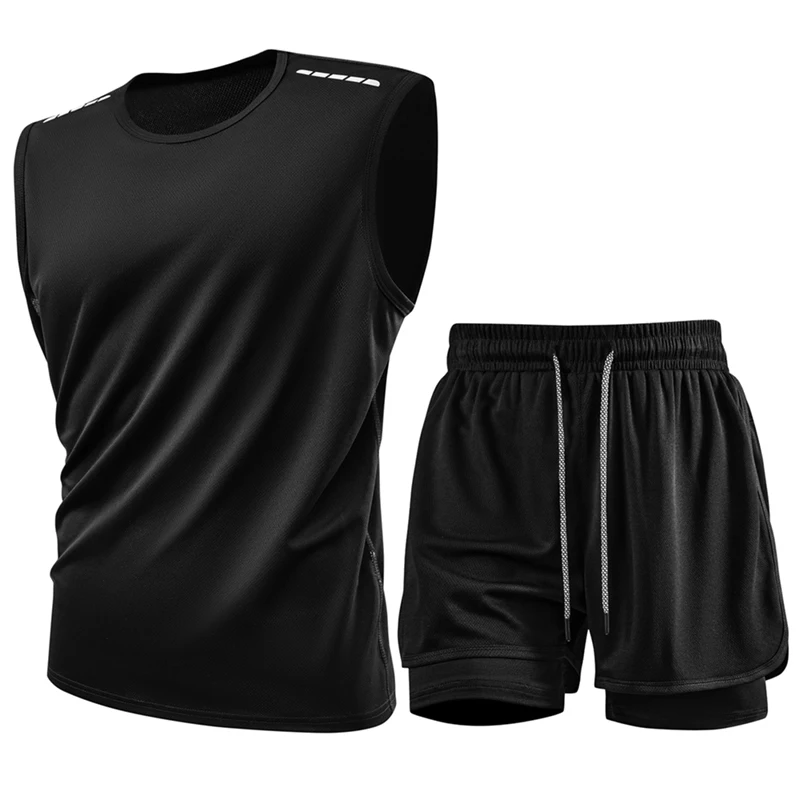 Conjuntos de regata refletivos para treino esportivo, ciclismo, corrida, ginástica, conjunto de roupa esportiva masculina de secagem rápida, conjunto 