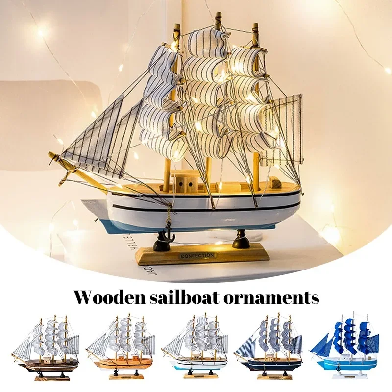 

1pc Handmade Wooden Sailboat Model Crafts Desktop Model Toy Home Decoration Boat Creative Ornament Birthday Gift New