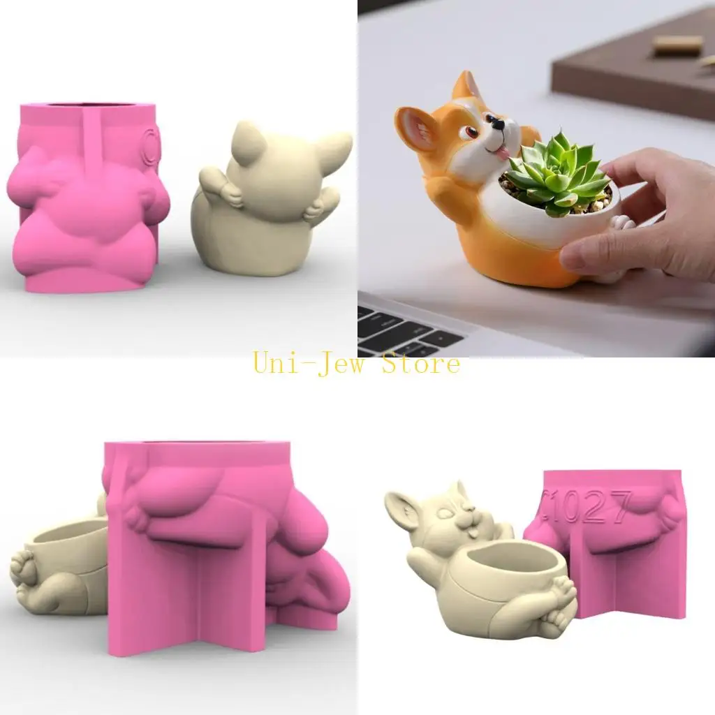 

40GB Handcraft Dog Shaped Silicone Mould for Unique Plant Pots Sturdy Cement Plaster Casting Tool Home Decoration Daily Use