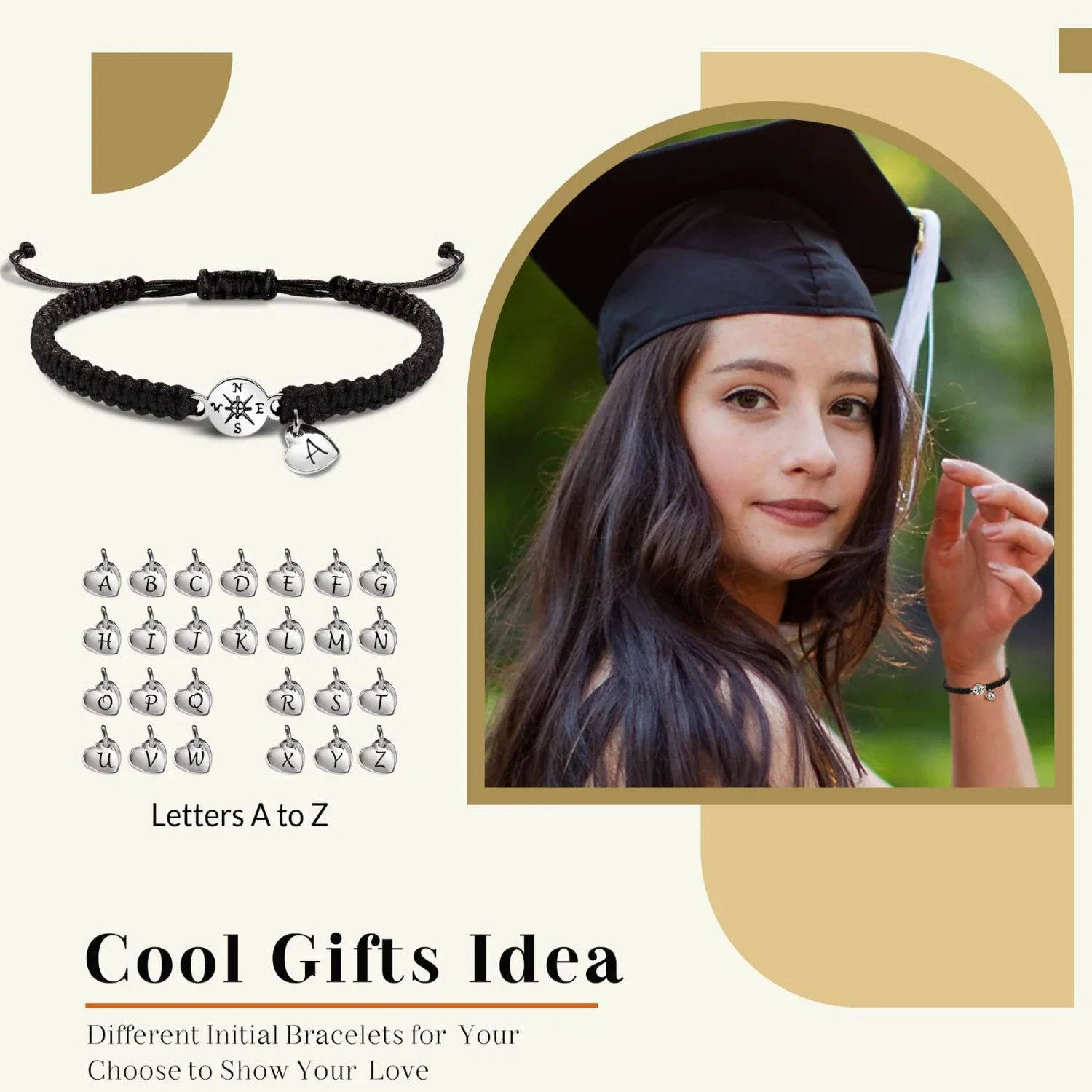 Handmade Black Rope A-Z 26 Letter Class Graduation Graduate Bracelets Heart Compass Adjustable Bracelet Fashion Jewelry Браслет