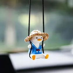 Anime Gypsum Swing Duck Car Interior Decoration Cute Wearing Hat Glasses Duck Auto Rearview Mirror Pendant For Car Accessories