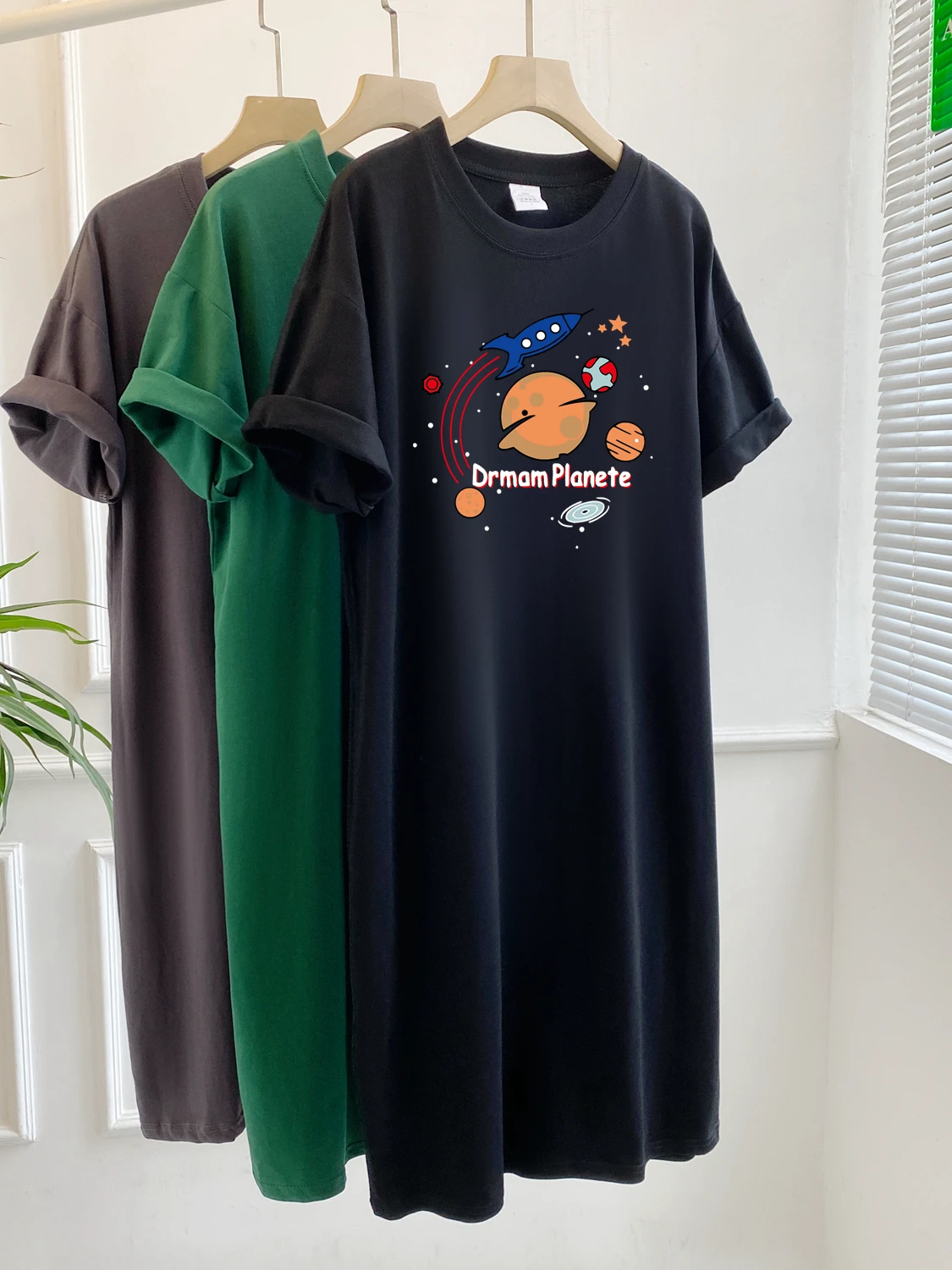 

plus Size 300 Pou Women's T-irt Dr Mid-Length ort Sve Loose Fit Summer Casual Long Dr Slimming Effect