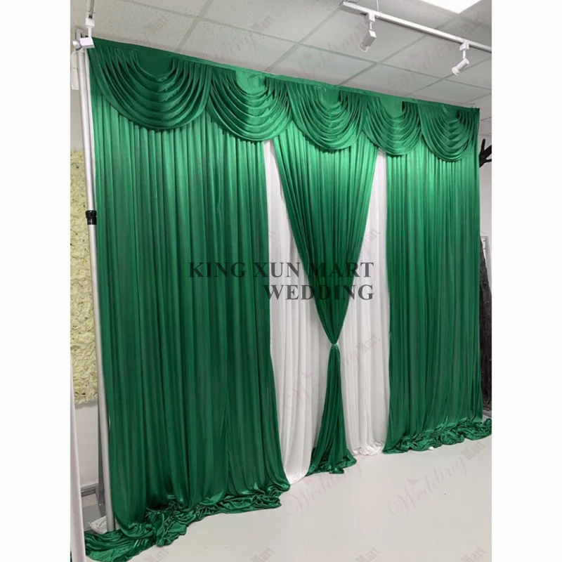 New Design 10X10FT White Silk Wedding Backdrop Curtain With Top Swag Drape Stage Background  Photo Booth Event Party Decoration