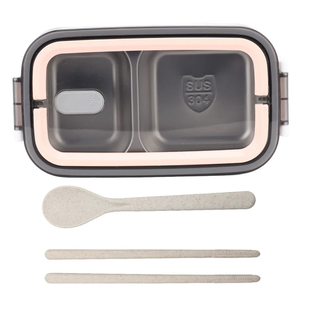 Practical 304 Stainless Steel Lunch Storage Container 1400ml 2 Layer Thermal Lunch Box 2 Compartments Food Container For Office