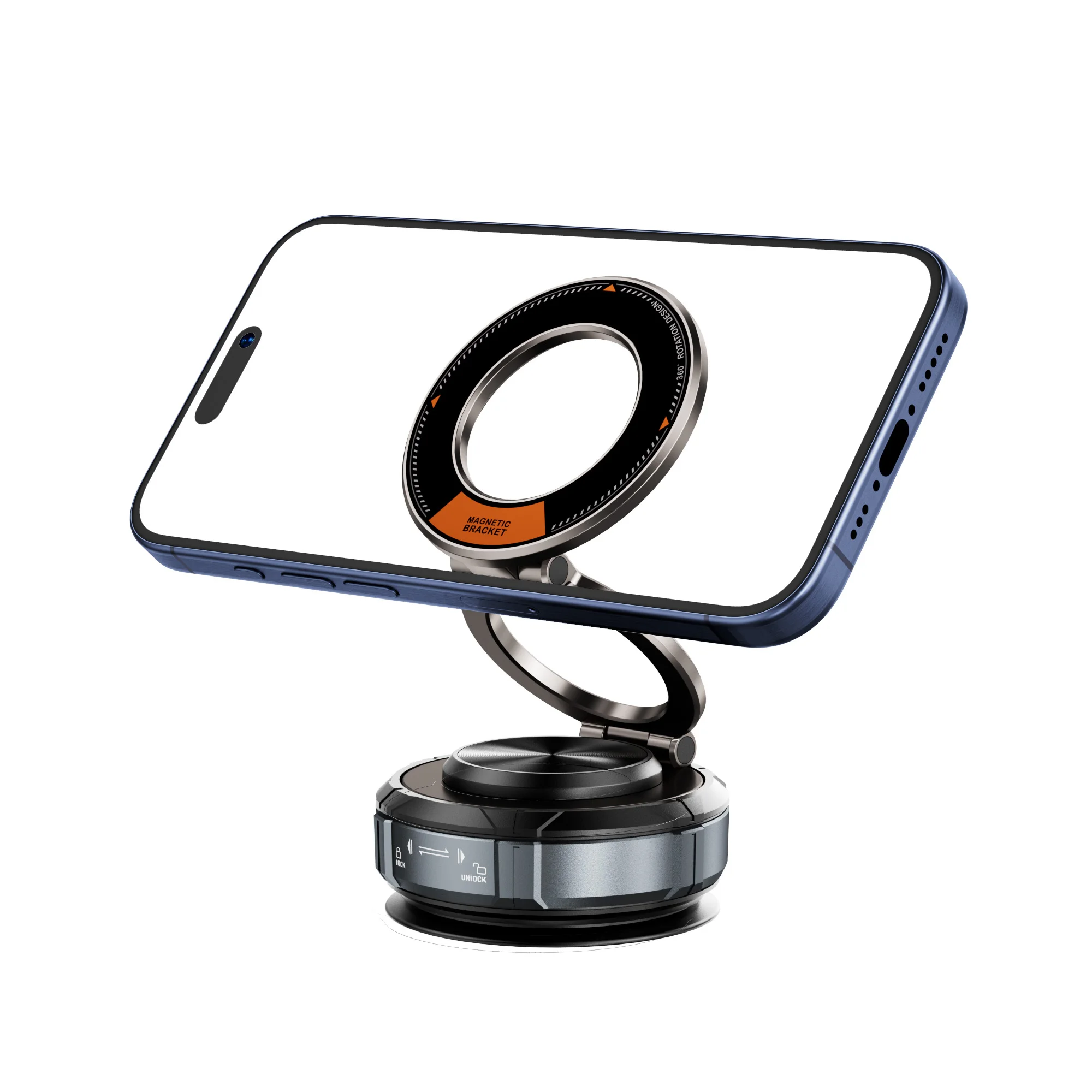 

Vacuum Magnetic Car Phone Holder, 360-degree Rotating and Folding, Suitable for Car, Screen, Desktop