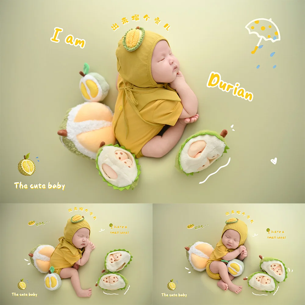 baby-first-photoshoot-keepsake-set-cute-durian-theme-photography-outfit-plush-durian-props-for-sleeping-newborn-shooting-session