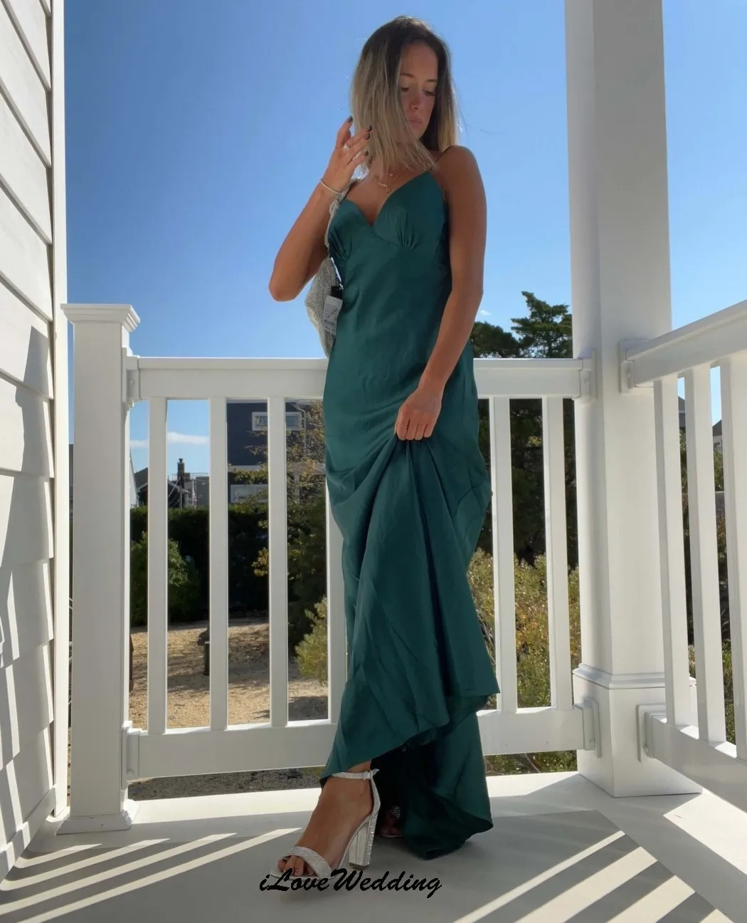 

Emerald V-Neck Prom Dresses 2025 Sleeveless Satin Elegant Wedding Party Dress For Women Guest Bridesmaid Dresses Customized