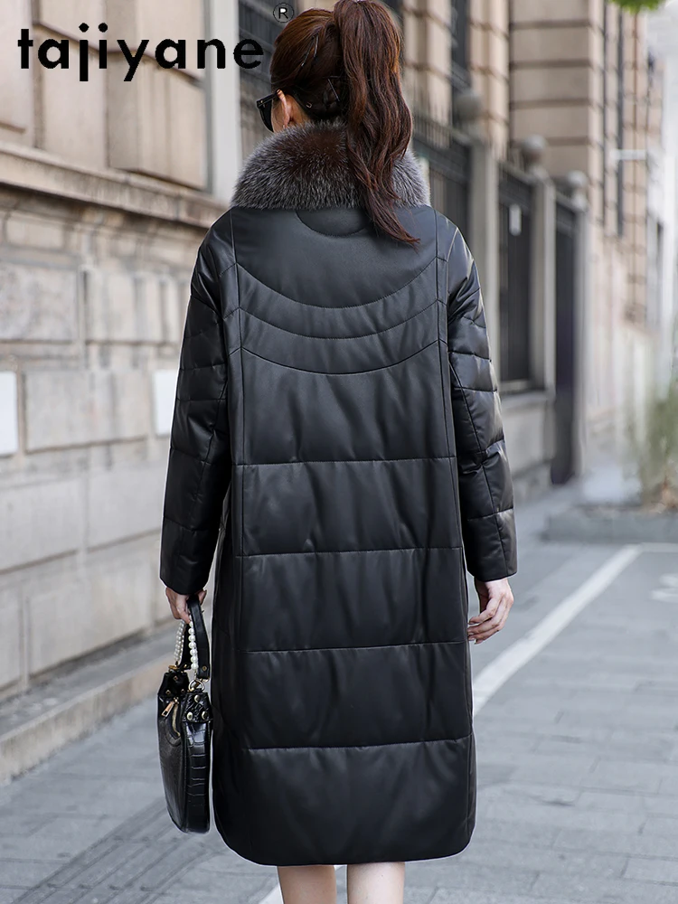 TAJIYANE 100% pelle di pecora Piumino Donna Collo di pelliccia di volpe Piumino d'oca bianca Giubbotti in vera pelle Inverno Donna Abbigliamento 2025