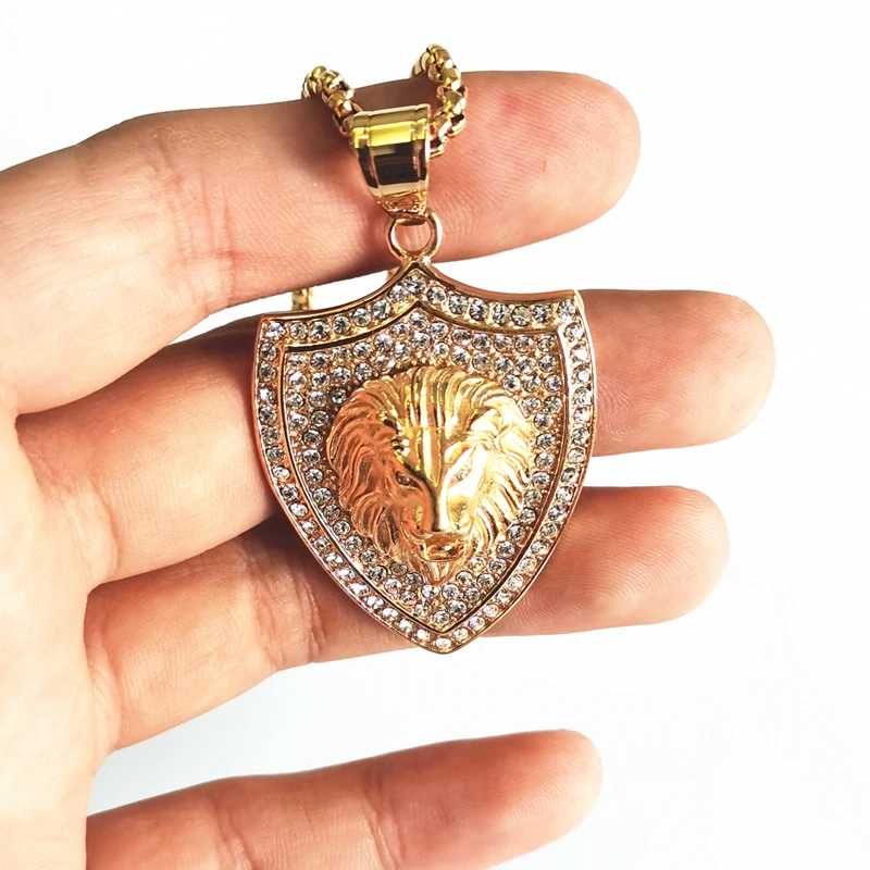 قلادة مع درع أسد الغابة للرجال ، قلادة على طراز الشرير ، سلسلة حيوانات جديدة ، ميدالية ، شخصية عصرية ، كلاسيكية #1