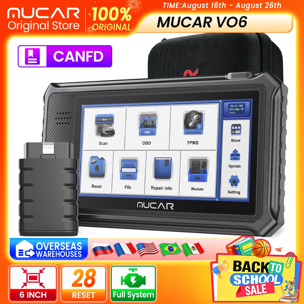 MUCAR VO6 OBD2 Auto-Diagnosegerät Vollsystem-Autoscanner Codeleser ABS Motor 28 Reset-Funktionen Ölservice-Scan-Tool Lebenslange Kostenlose Updates