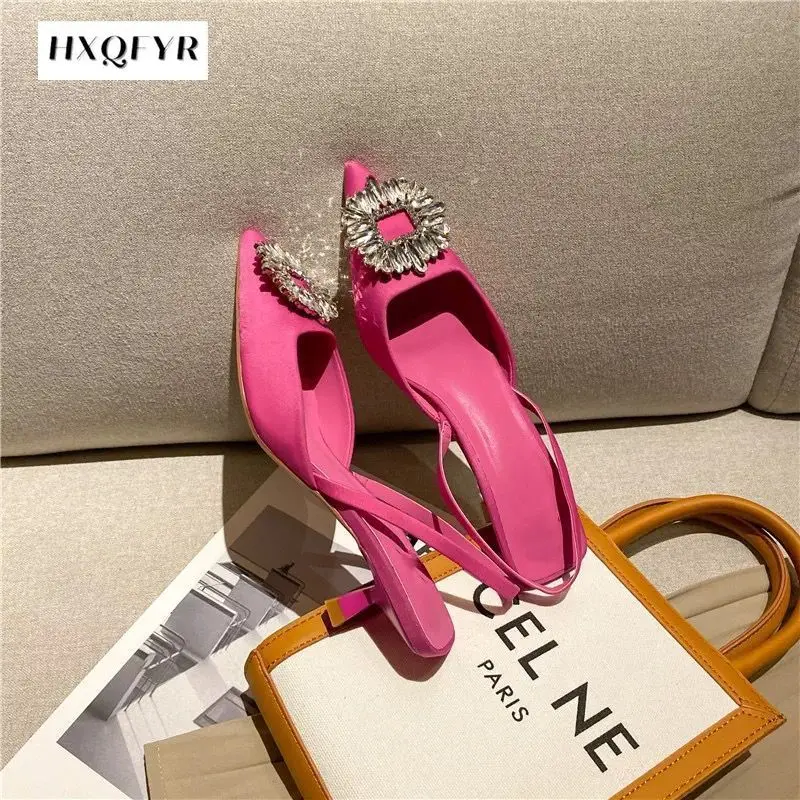 2022 sommer Frauen Sandalen Neue frauen Schuhe Spitz Flach Nude Rosa Diamant Schuhe Niedrigen Ferse Zurück Strappy Schuhe frauen