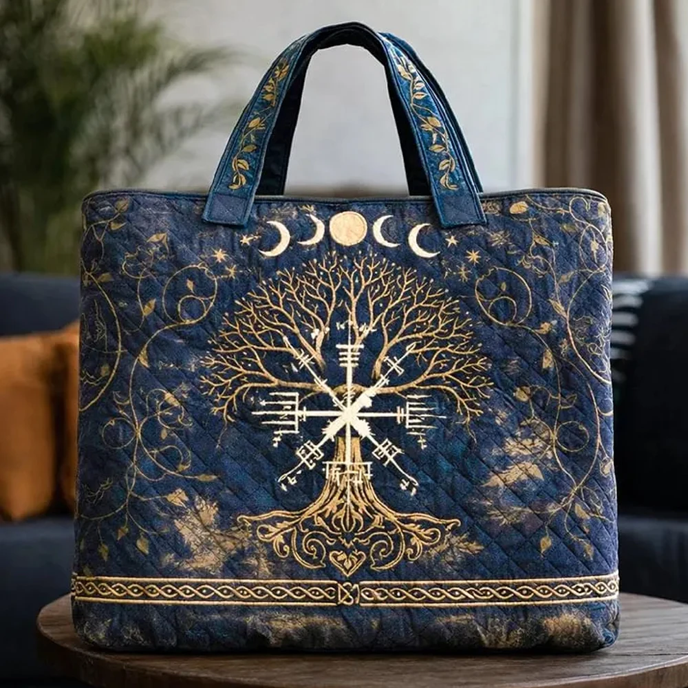 Tree of Life Quilted Tote Women Daily Shoulder Bag Celtic Knot Patchwork Handbag For Shopping