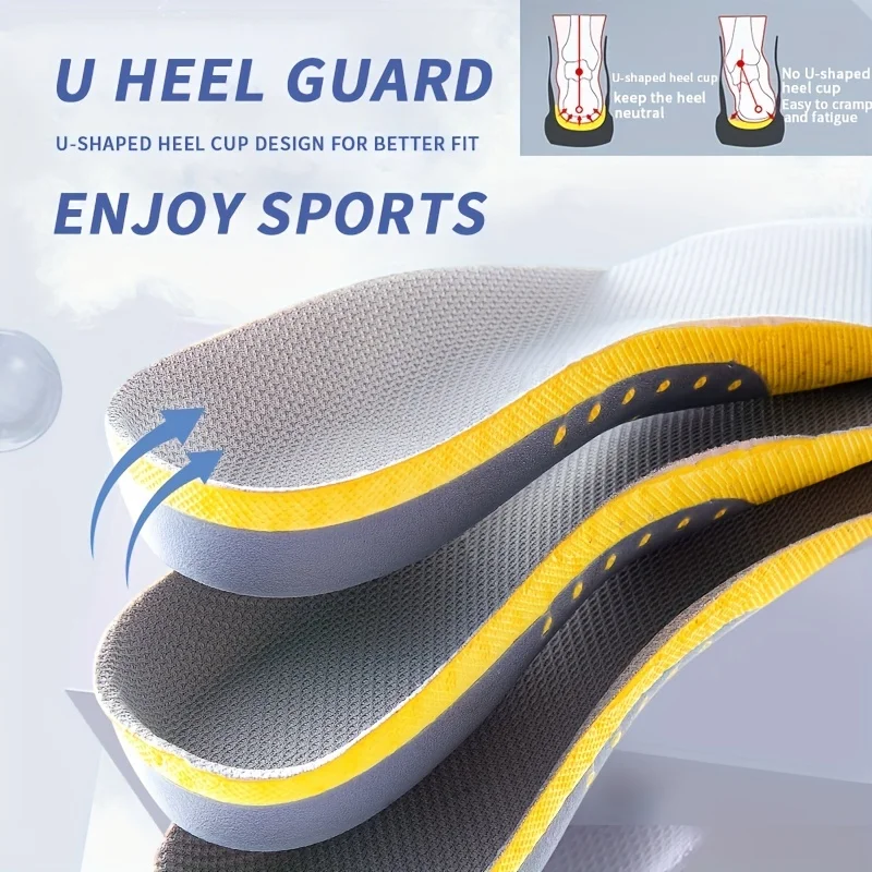 1 Pair Unisex Sports Shock-absorbing Insoles, Suitable For Basketball Playing, Running, Long-lasting Standing, Mountain Climb