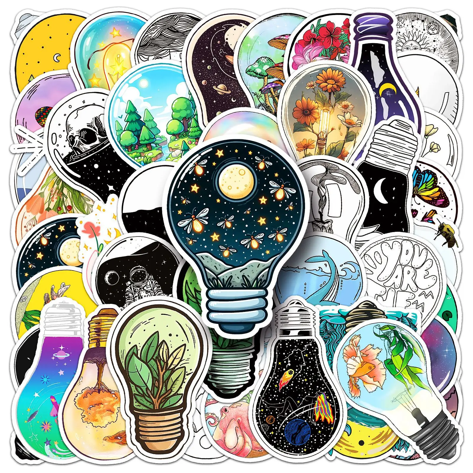 

50Pcs light bulb graffiti DIYcartoon Decoratio phone Luggage Laptop Guitar Bike Skateboard fridge helmetKid Toy waterpro sticker