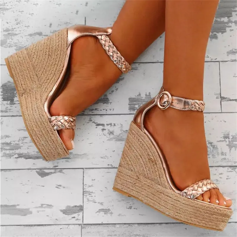 Golden white Summer Sexy Platform Shoes Wedges Sandals High Heel Fashion Open Toe Elevator Women Pumps Sandals Plus Size 34-43