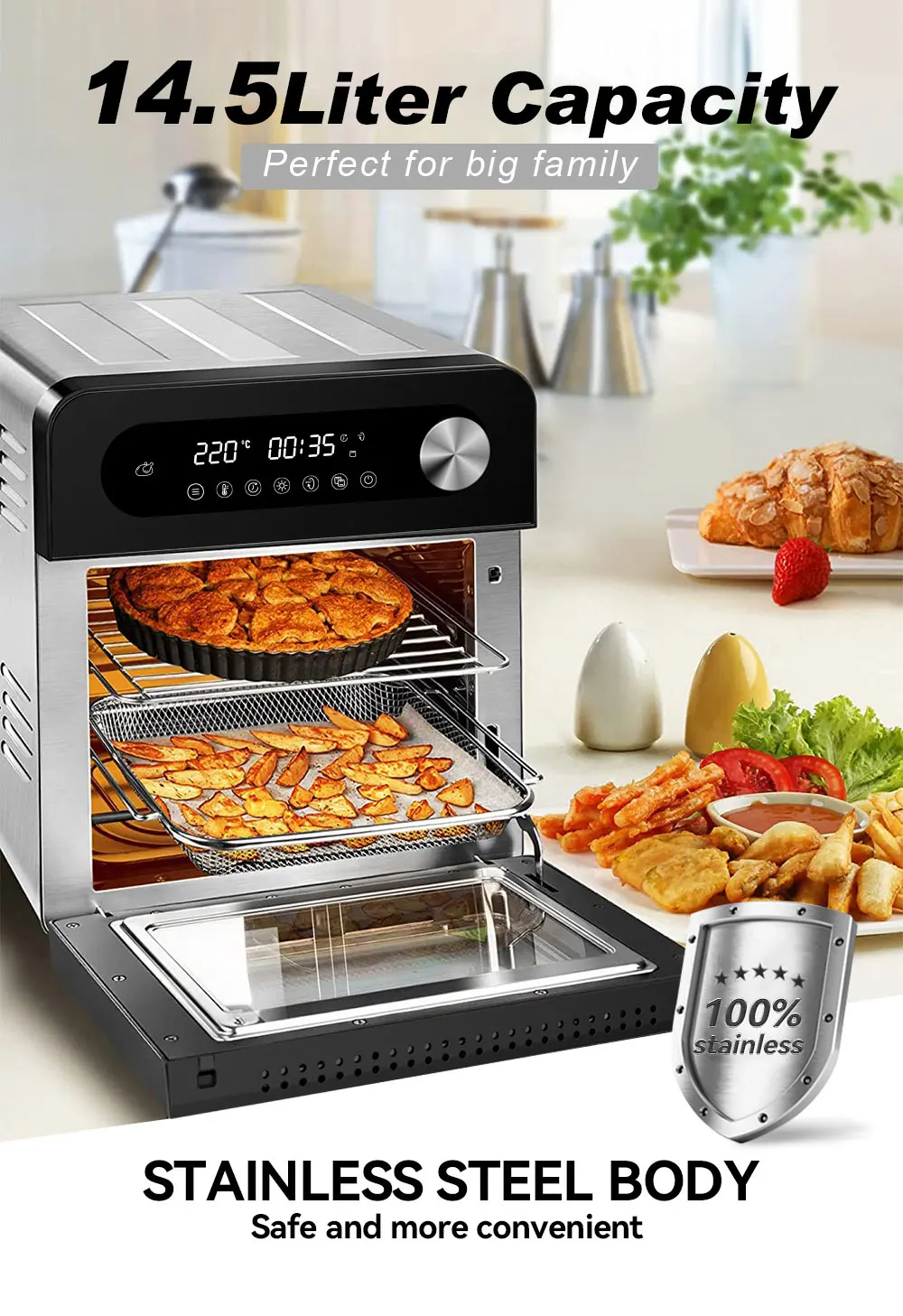 All in One Muti-Function Degree Rotation 14.5L Fat Reduction Air Fryer Oven