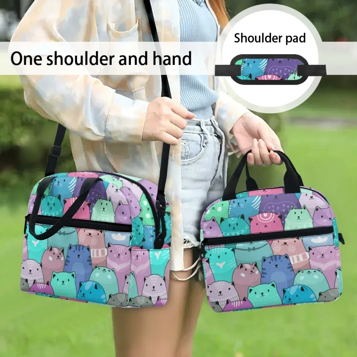 

Woman Men Large Capacity Insulated Lunch Bag Dirt Resistant Ladies Comfort Handle Convenience Handbag