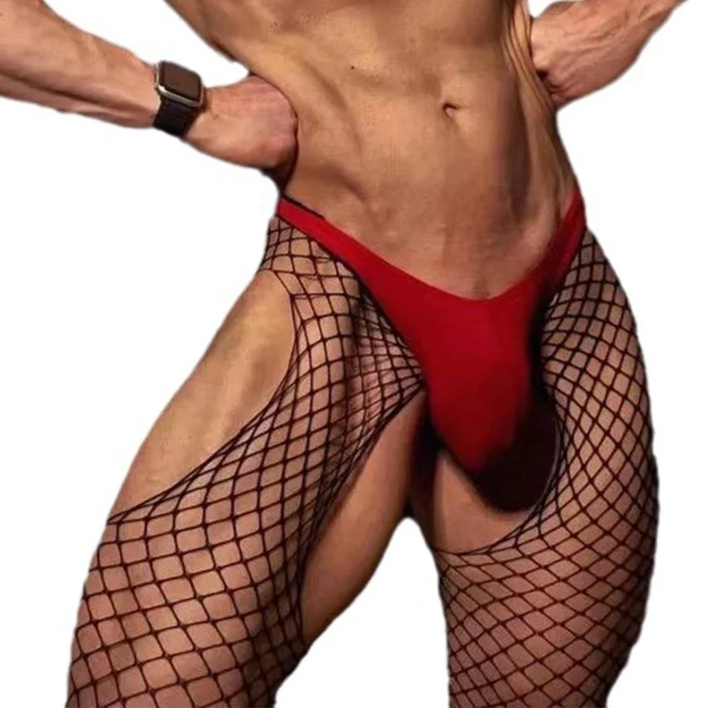 New Mens Sissy Mesh Fishnet Hollow Out Open Crotch Pantyhose Body Stockings Lingerie Underwear Temptation Erotic Male Stocking