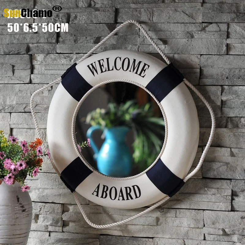 Imagem -05 - Boia Salva-vidas em Algodão 50 cm Estilo Mediterrâneo Barra para Sala de Estar Decoração Náutica para Casa Cabide de Parede Adesivo 3d Decoração para Casa