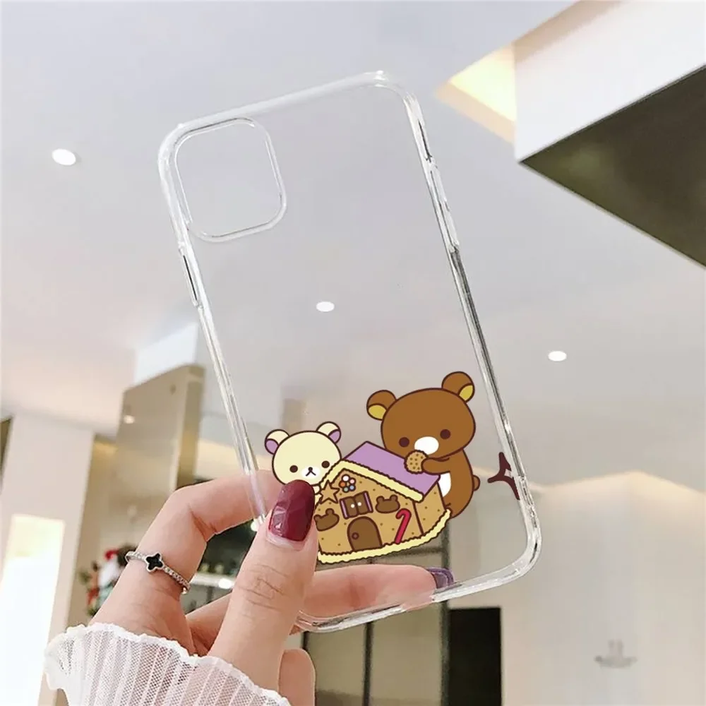 Cute R-Rilakkuma-Bear Phone Case For Iphone 15 11 13 14 Pro Max 7 8 Plus X Xr Xs Max Se2020 12mini Transparent Cover