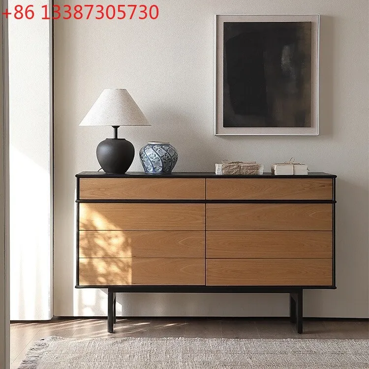 

Nordic retro eight-bucket cabinet living room Italian minimalist bedroom solid wood wall storage cabinet