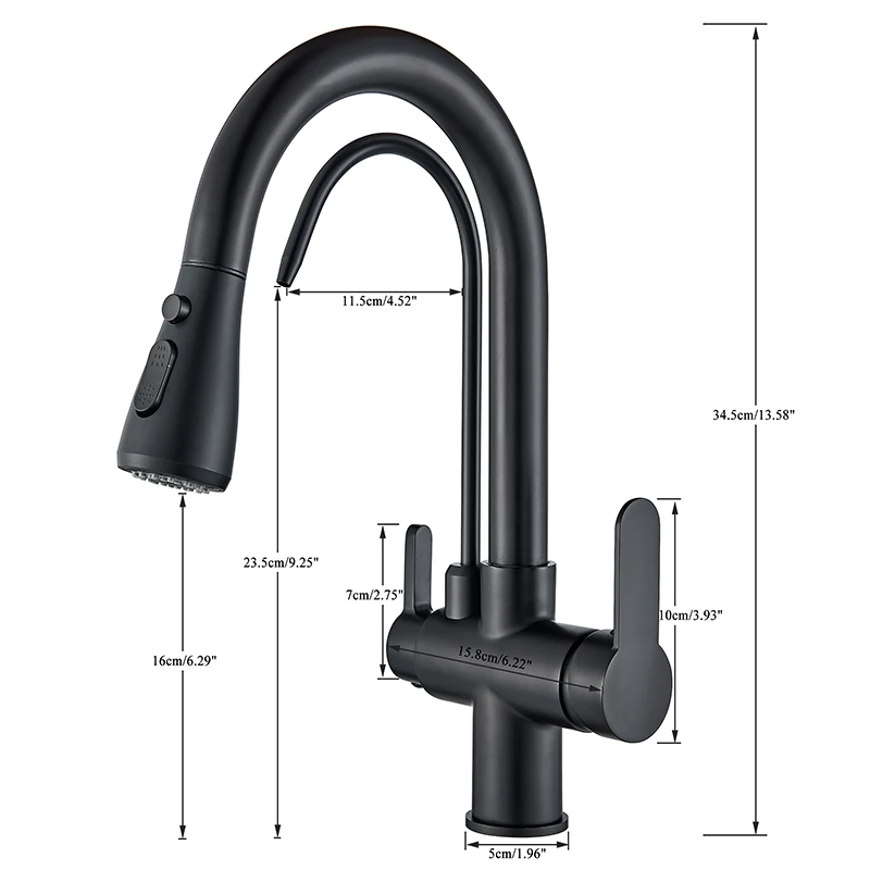 Brushed Nickel Filtered Crane For Kitchen Pull Out Spray 360 Rotation Water Filter Tap Three Ways Sink Mixer Kitchen Faucet