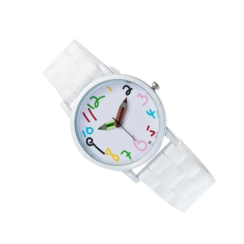 1pc Quartz Cartoon Design Accurate Time Learning Wristwatch For Pencil Watch Quartz Watch White