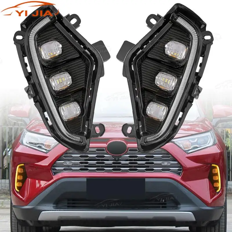 For Toyota RAV4 2019-2021 DRL Led Turn Signal Lights 1Pair Daytime Running Lamp Waterproof Front Foglights Auto Parts Accessorie