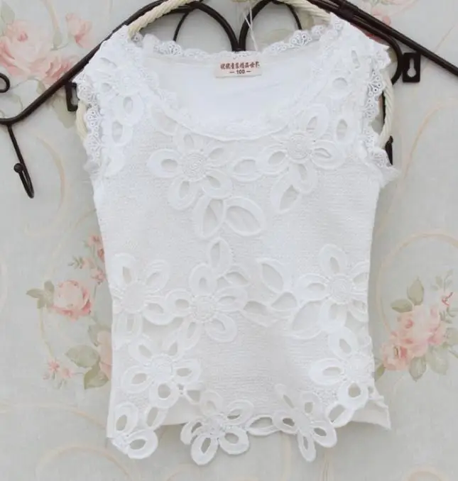 Summer new lace baby girls vest t-shirt middle-aged children's cotton sleeveless top tees