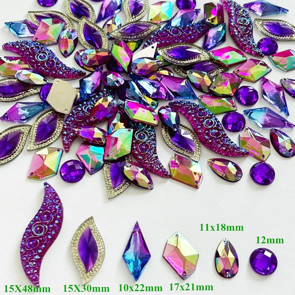 Purple 6 Shapes Mix Flatback Loose Crystals Rhinestones Beads For Sew on Clothes ornament Designer Diy Crafts Evening Dress diy