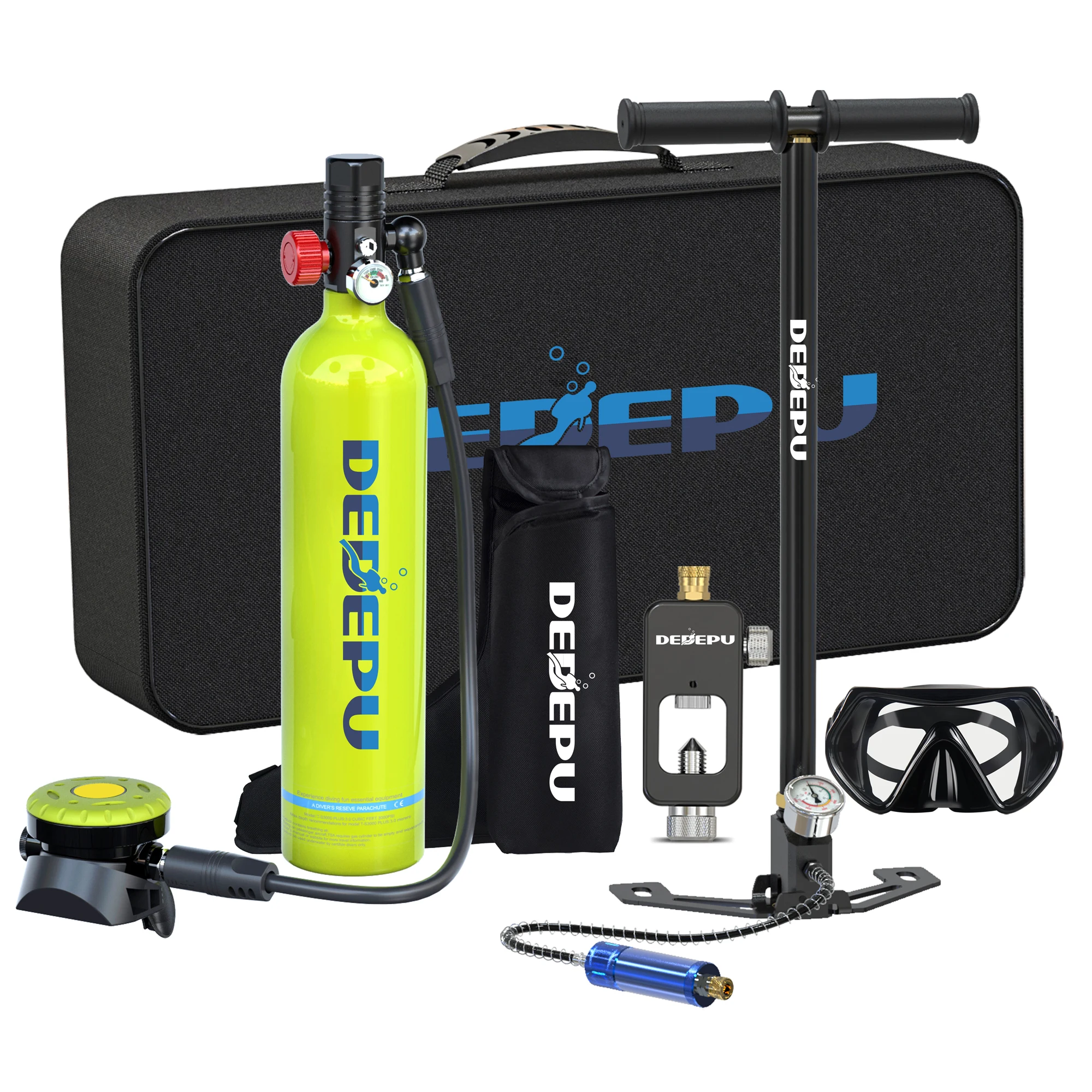 

DEDEPU 1L Portable Backup Air Tank with Hand Pump – Mini Diving Tank for Smooth Breathing, 20-28 Minutes Underwater Breath Time