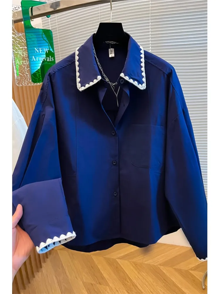 Loose Long Sleeve Women shirt Korean Yellow Floral Trim Splicing Breathable Comfortable Cotton Commute Fashion Ladies tops