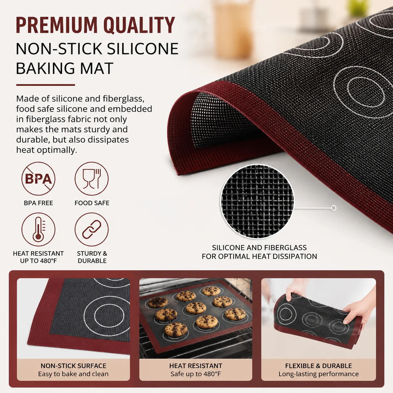1PC Perforated Silicone Baking Mat Breathable Bakeware Mat Safe and Durable for Baking Bread Pizza Macaroons Oven Bakeware Tools