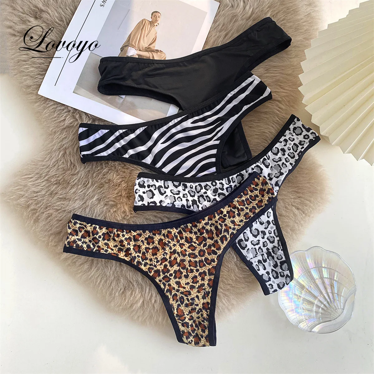 New Leopard Zebra Print Sexy Thong Panties for Women Seamless Ice Silk G-string Underwear Ladies Tangas Cotton Crotch