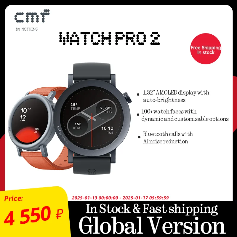 Wereldwijde Versie Cmf By Nothing Watch Pro 2 1.32 "Amoled Bluetooth 5.3 Bt Calls Met Ai