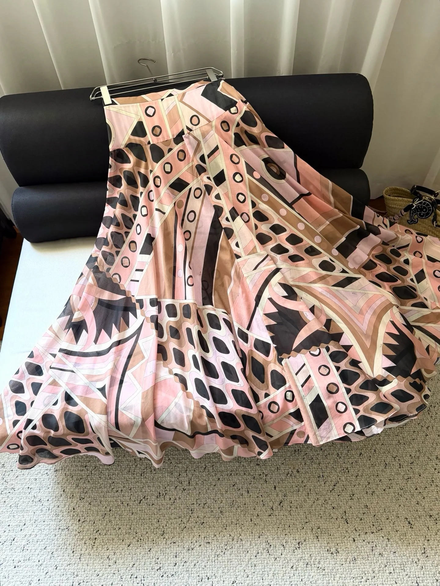 

Pink Brown Abstract Pattern High Waist A Line Long Skirt Women Flared Swing Midi Skirt Daily Casual Wear Cotton High Quality