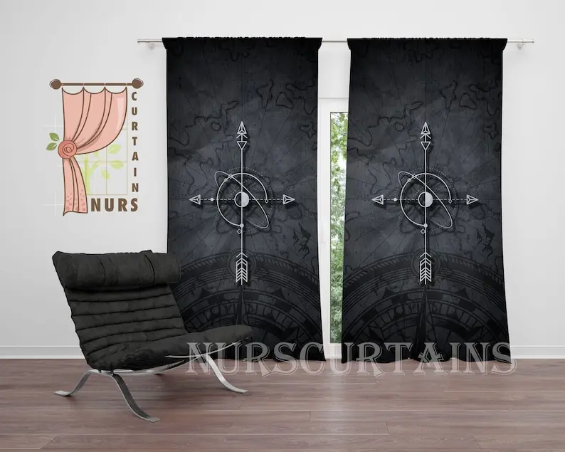 Retro Compass Blackout Curtain: Direction Map, Yacht Decor