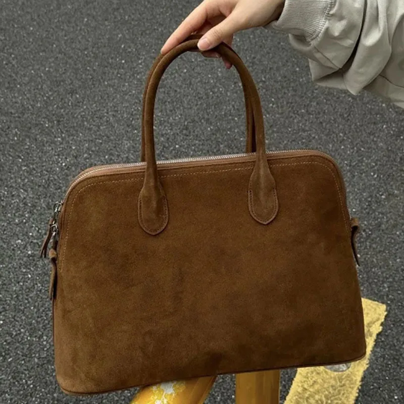 New Brown Tote Bag Women's Retro Suede Large Capacity Shoulder Bag Belt Buckle Design Ladies Underarm Commuter Bag