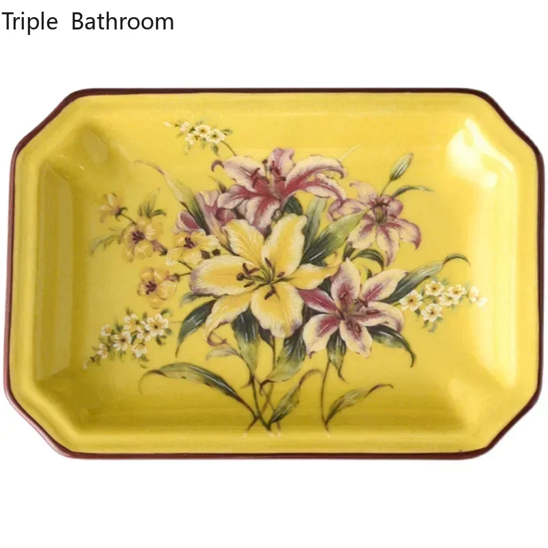 1pc European Flower Pattern Ceramics Soap Dish Soap Packaging Boxes Household Bathroom Storage Supplies Restroom Shower Supplies