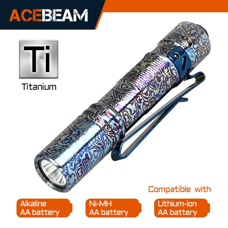 ACEBEAM Pokelit AA Titanium EDC Torcia elettrica 500 lumen alta CRI90 IP68 Torcia LED tascabile piccola per il trasporto quotidiano