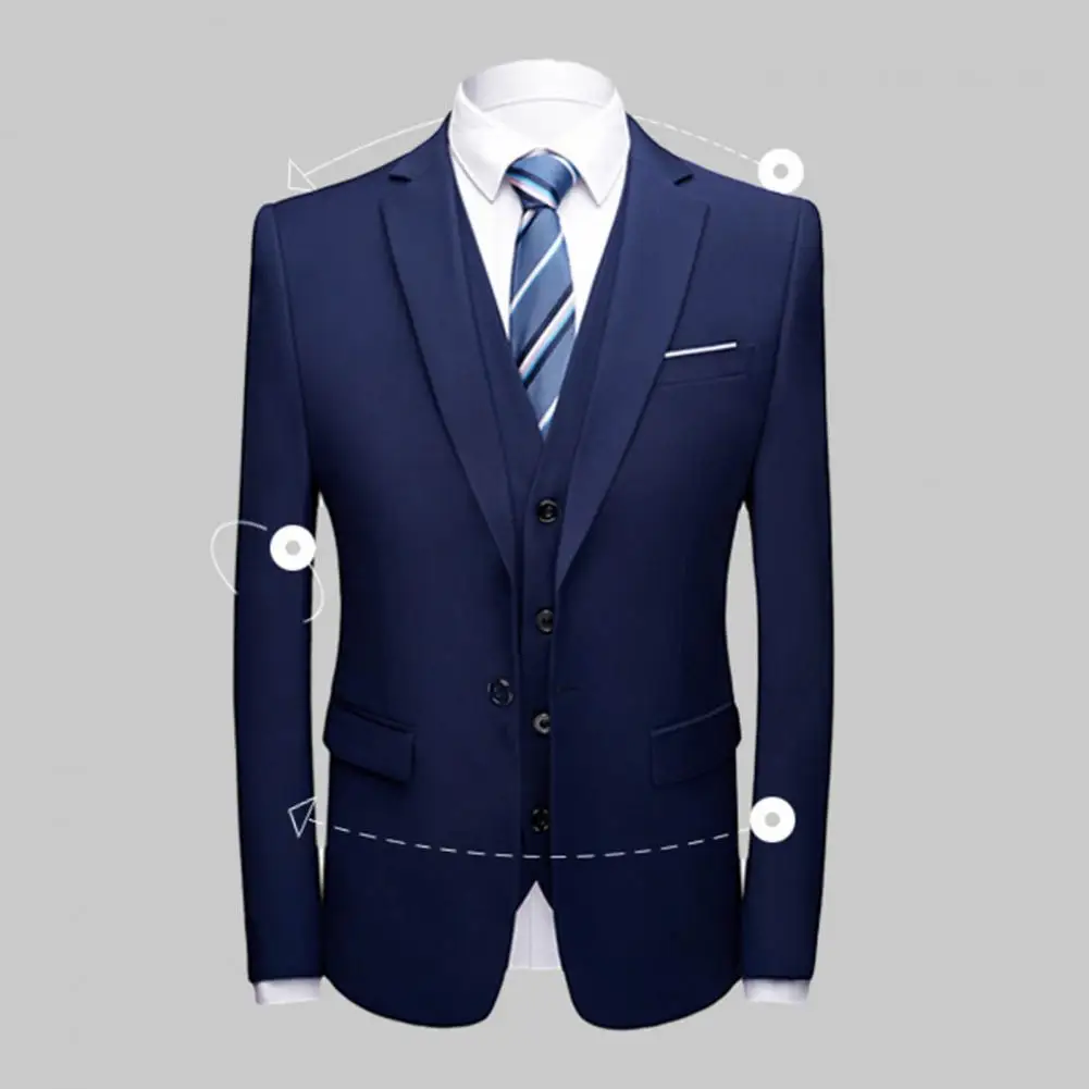 1 Set Formal Suit  Pocket   Groom Suit Pure Color Buttons Blazer Pants
