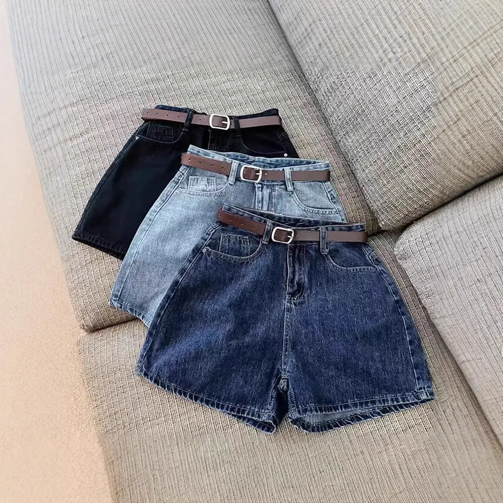 Vintage Washed Denim Shorts Women High Waisted Plus Size Loose Fit Summer Casual Hot Pants Soft Cotton Comfortable Wear